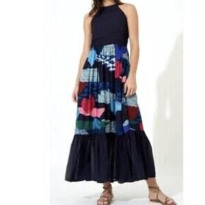 OLIPHANT Halter Top Maxi Dress Style 1225V Pacifica Black Cotton Silk XS NWT